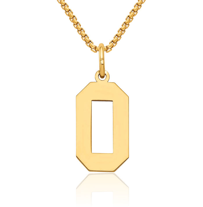 14K Solid Yellow Gold Medium Number 0 Necklace Chain Pendant Charm