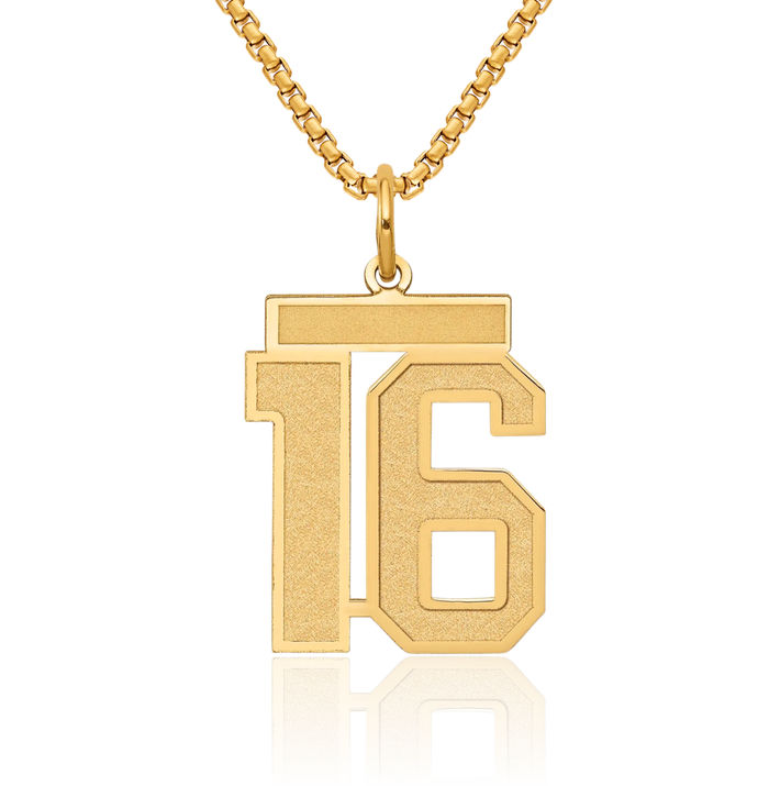 14K Solid Yellow Gold Medium Number 16 Necklace Chain Pendant Charm