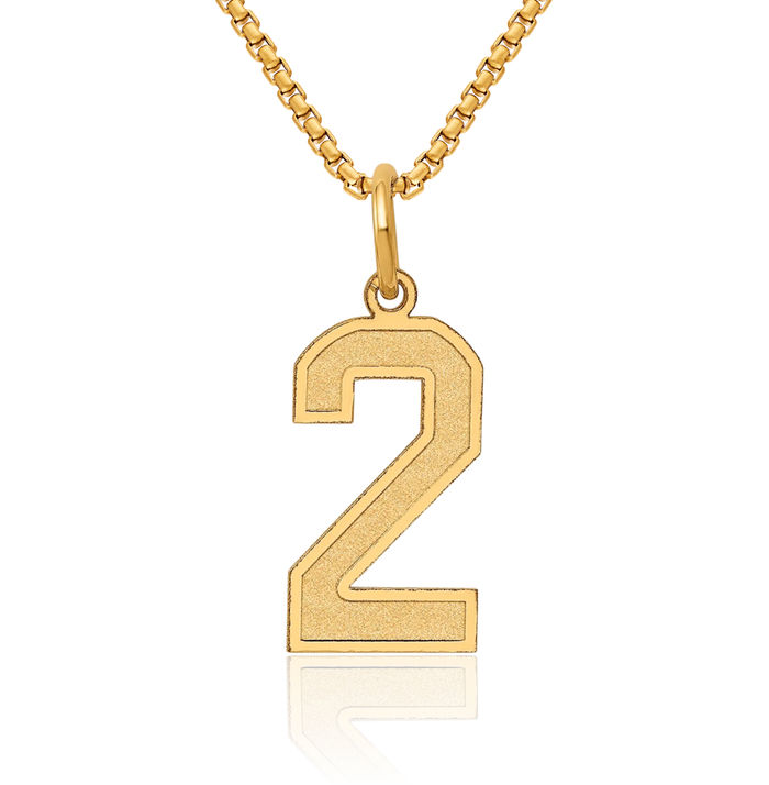 14K Solid Yellow Gold Medium Number 2 Necklace Chain Pendant Charm