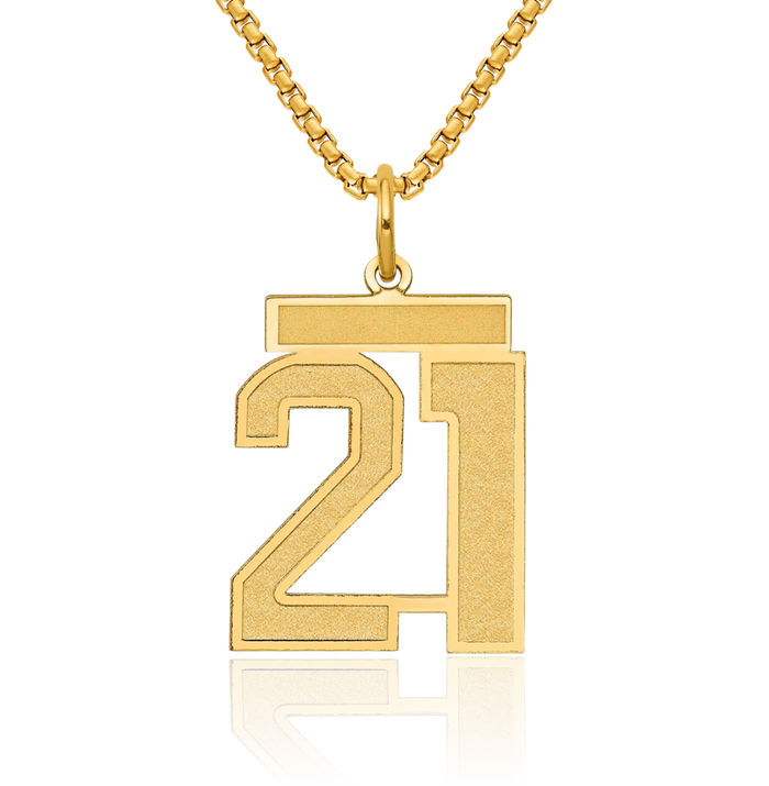 14K Solid Yellow Gold Medium Number 21 Necklace Chain Pendant Charm