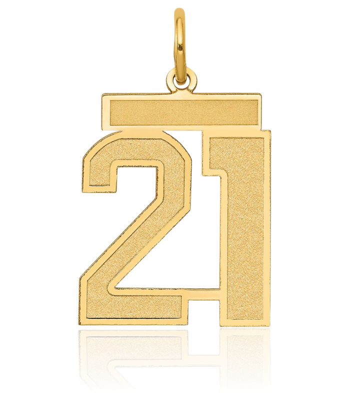 14K Solid Yellow Gold Medium Number 21 Necklace Chain Pendant Charm