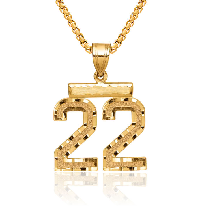 14K Solid Yellow Gold Medium Number 22 Necklace Chain Pendant Charm