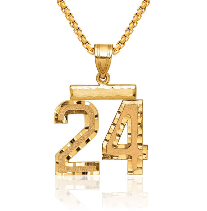 14K Solid Yellow Gold Medium Number 24 Necklace Chain Pendant Charm