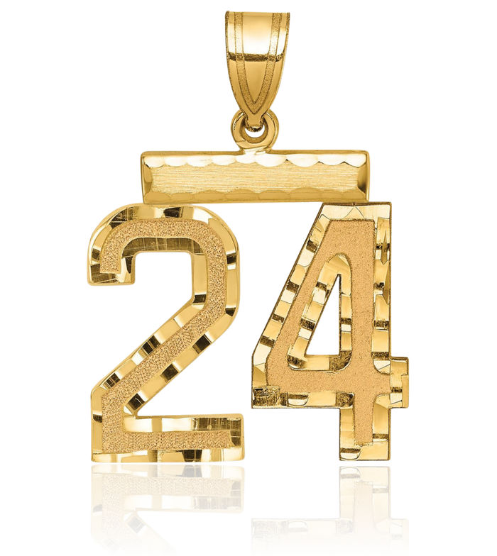 14K Solid Yellow Gold Medium Number 24 Necklace Chain Pendant Charm