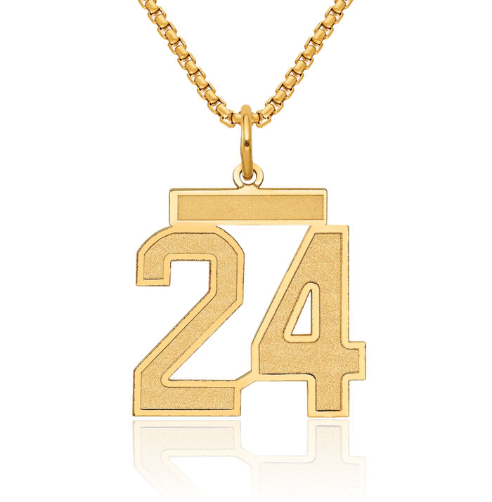 14K Solid Yellow Gold Medium Number 24 Necklace Chain Pendant Charm