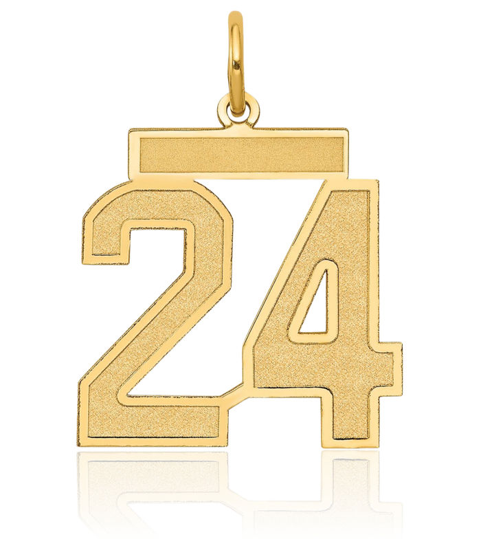 14K Solid Yellow Gold Medium Number 24 Necklace Chain Pendant Charm