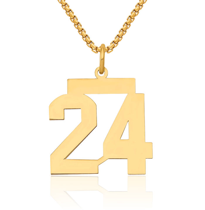 14K Solid Yellow Gold Medium Number 24 Necklace Chain Pendant Charm