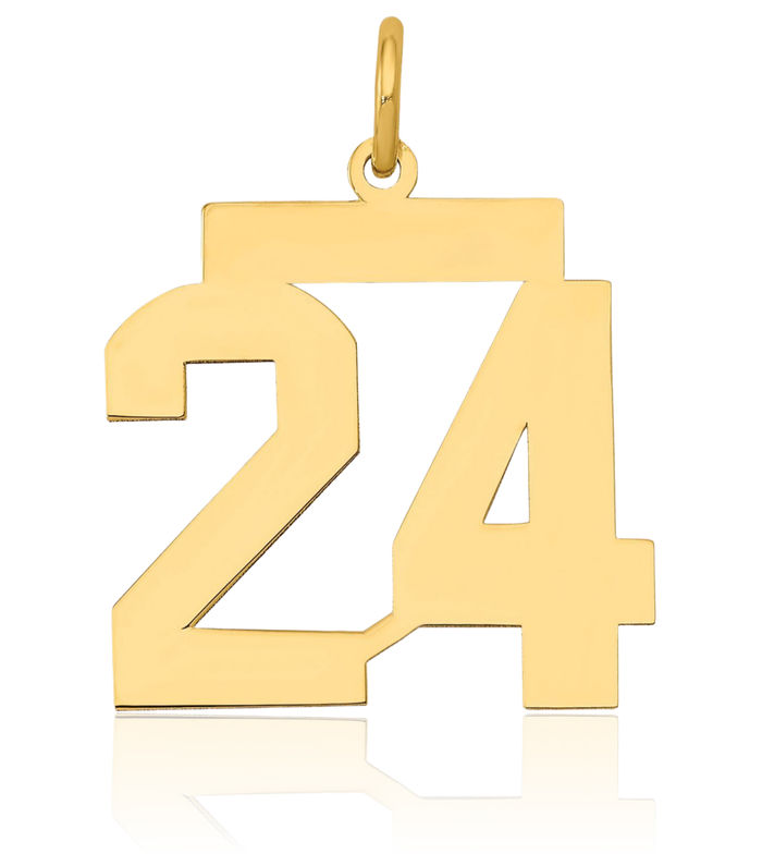 14K Solid Yellow Gold Medium Number 24 Necklace Chain Pendant Charm