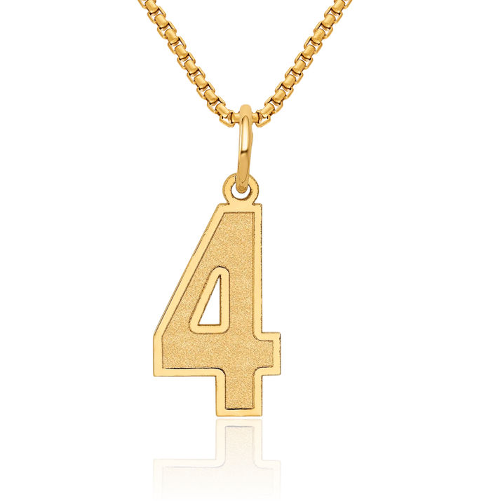 14K Solid Yellow Gold Medium Number 4 Necklace Chain Pendant Charm