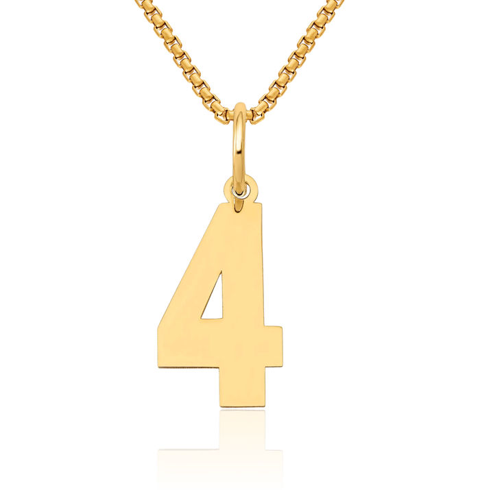 14K Solid Yellow Gold Medium Number 4 Necklace Chain Pendant Charm