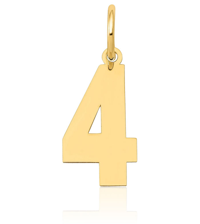 14K Solid Yellow Gold Medium Number 4 Necklace Chain Pendant Charm