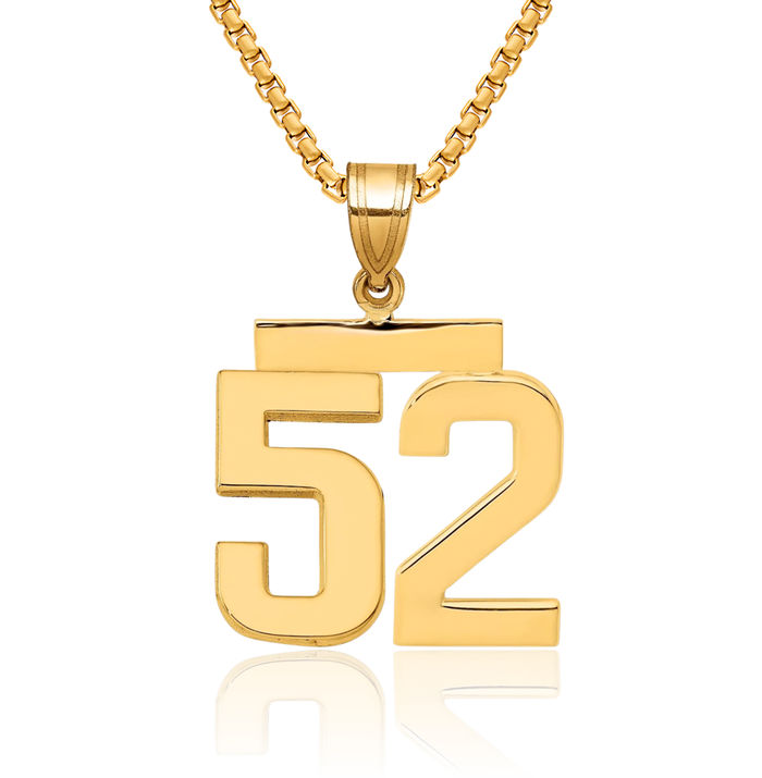 14K Solid Yellow Gold Medium Number 52 Necklace Chain Pendant Charm