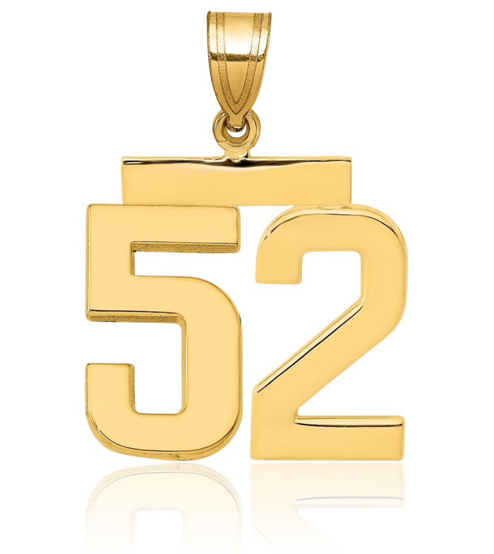 14K Solid Yellow Gold Medium Number 52 Necklace Chain Pendant Charm