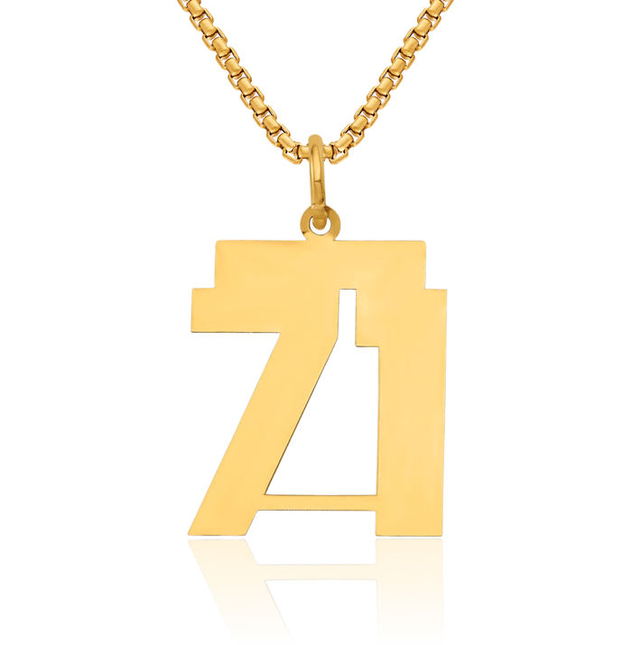 14K Solid Yellow Gold Medium Number 71 Necklace Chain Pendant Charm