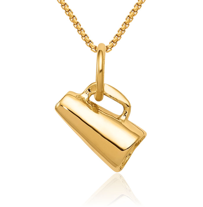 14K Solid Yellow Gold Megaphone Necklace Cheerleading Charm Sports Pendant