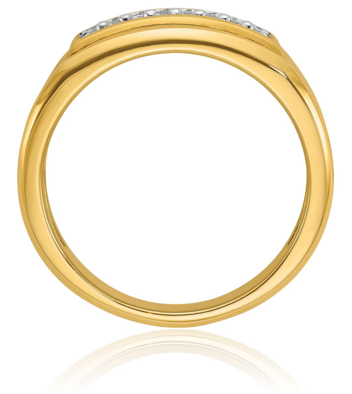 14K Solid Yellow Gold Mens 2 Row Diamond Wedding Band Ring