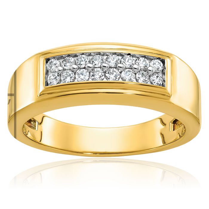 14K Solid Yellow Gold Mens 2 Row Diamond Wedding Band Ring