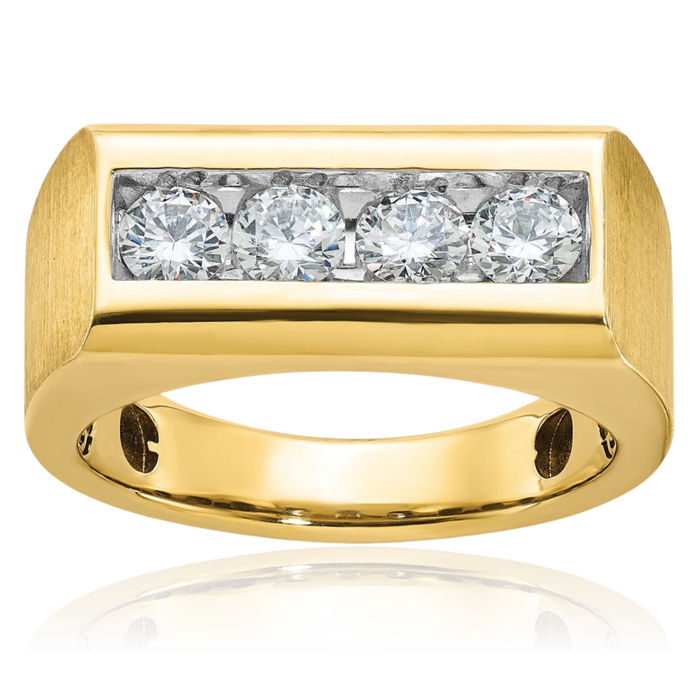 14K Solid Yellow Gold Mens 4 Stone Diamond Wedding Band Statement Ring