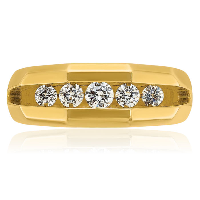 14K Solid Yellow Gold Mens 5 Stone Diamond Wedding Band Ring