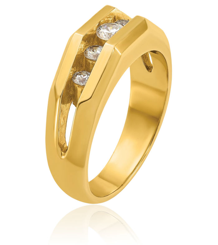 14K Solid Yellow Gold Mens 5 Stone Diamond Wedding Band Ring