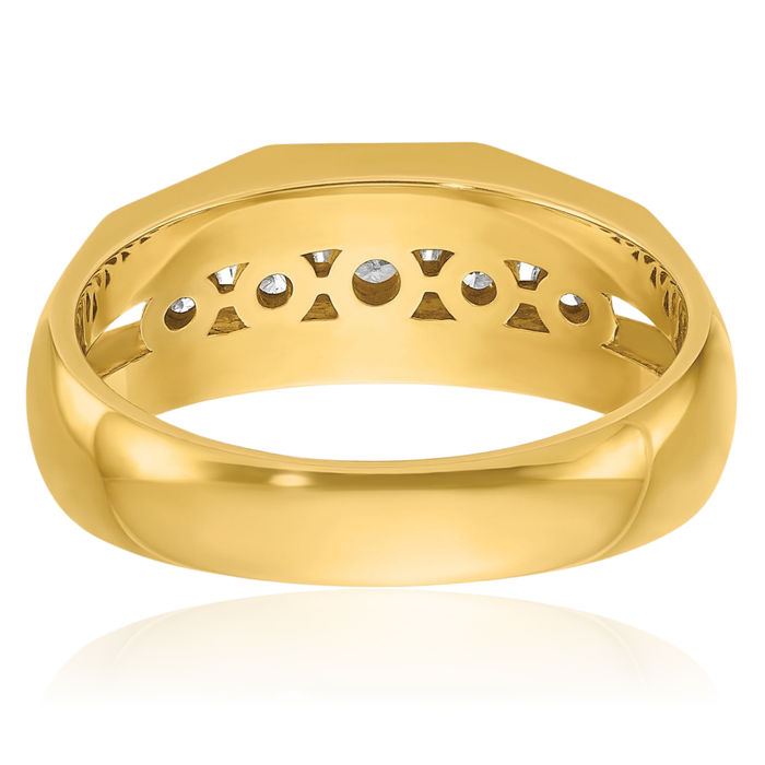 14K Solid Yellow Gold Mens 5 Stone Diamond Wedding Band Ring