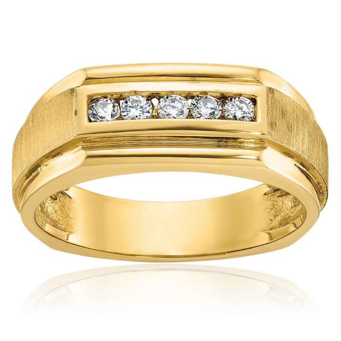 14K Solid Yellow Gold Mens 5 Stone Diamond Wedding Band Ring