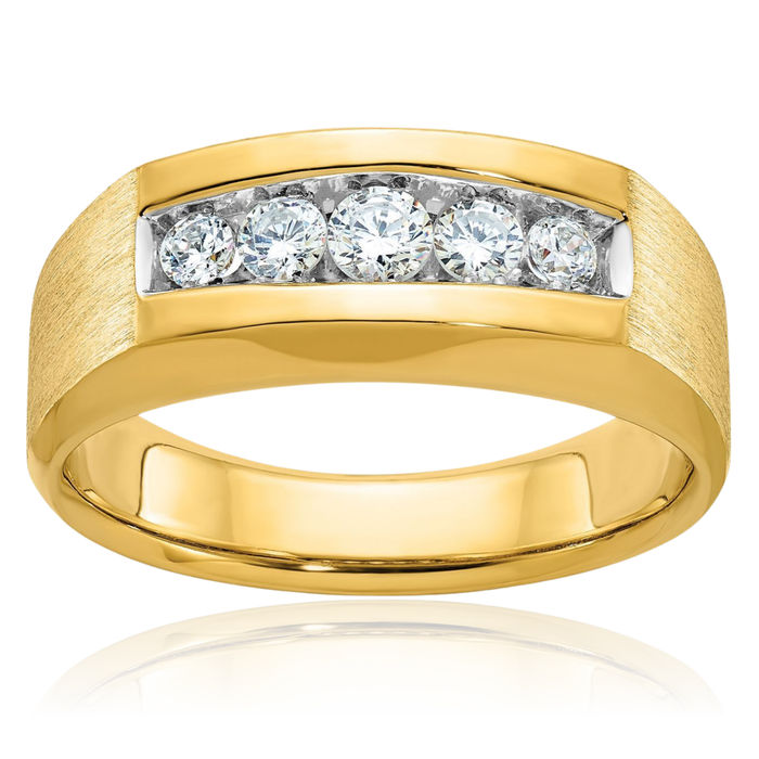 14K Solid Yellow Gold Mens 5 Stone Diamond Wedding Band Ring