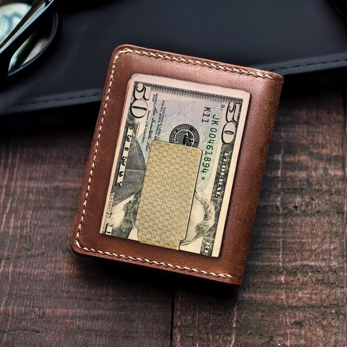 14K Solid Yellow Gold Mens Basketweave Money Clip for Men
