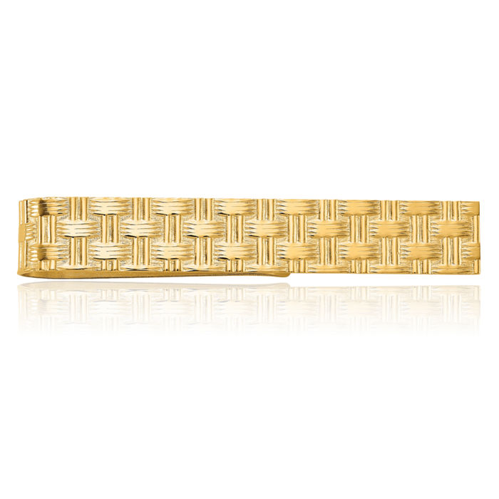 14K Solid Yellow Gold Mens Basketweave Tie Clip Bar Tac