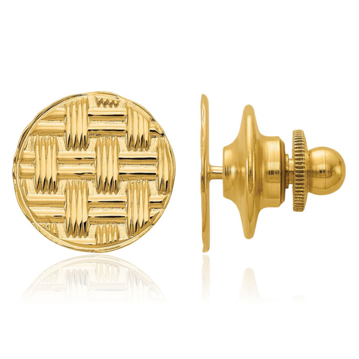 14K Solid Yellow Gold Mens Circular Basketweave Tie Clip Bar Tac