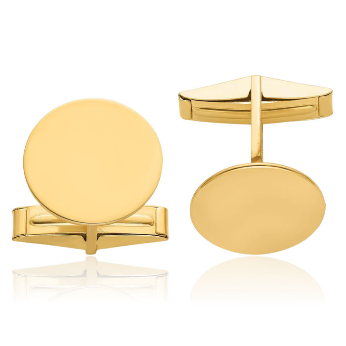 14K Solid Yellow Gold Mens Circular Cuff Links