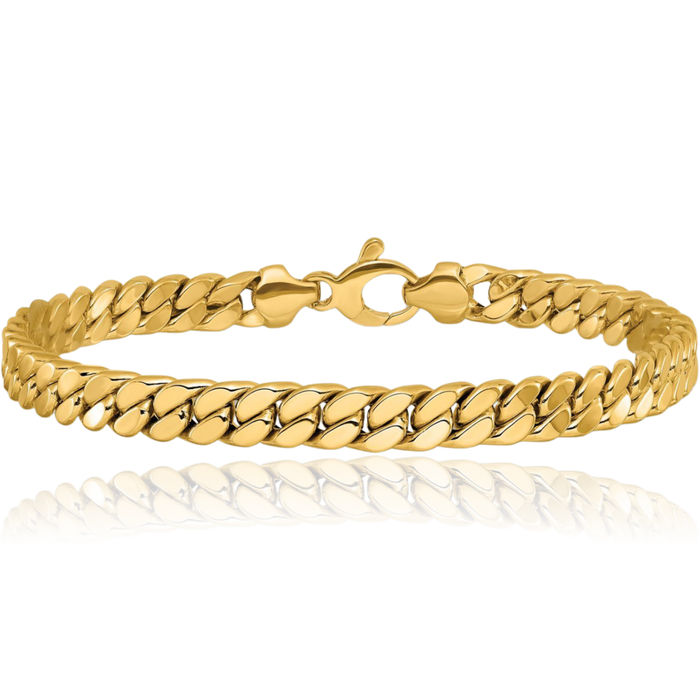 14K Solid Yellow Gold Mens Curb Link Chain Bracelet