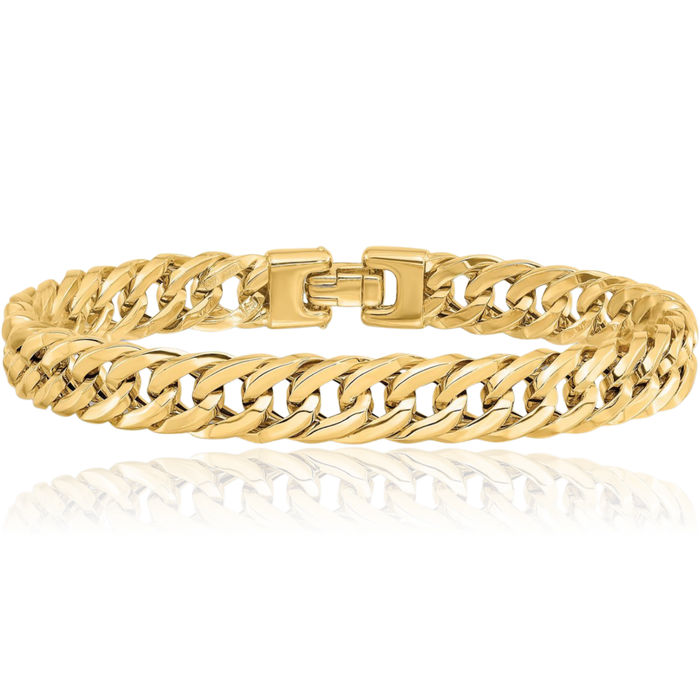 14K Solid Yellow Gold Mens Curb Link Chain Bracelet