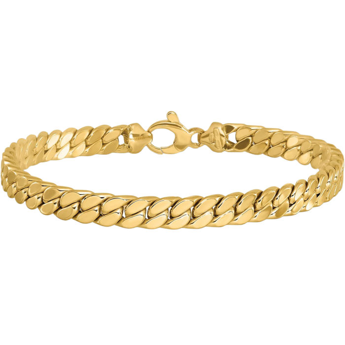 14K Solid Yellow Gold Mens Curb Link Chain Bracelet