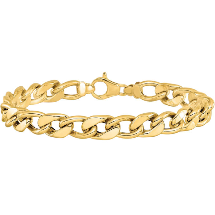 14K Solid Yellow Gold Mens Curb Link Chain Bracelet