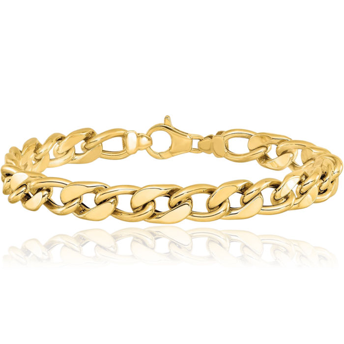 14K Solid Yellow Gold Mens Curb Link Chain Bracelet