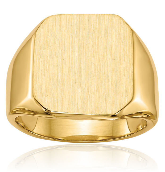 14K Solid Yellow Gold Mens Custom Engraved Signet Ring Handmade Personalized Monogram Initial Letter Band