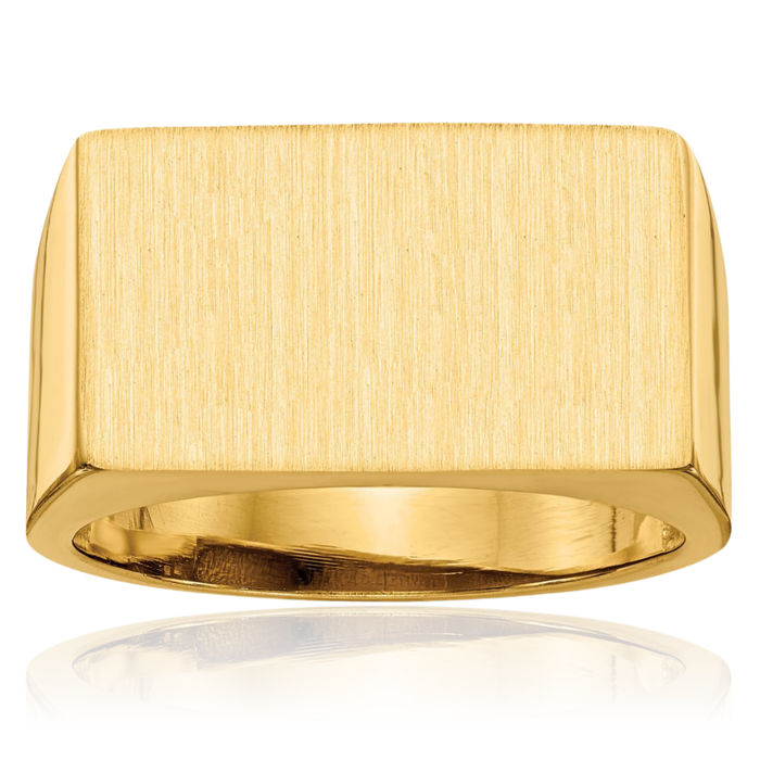 14K Solid Yellow Gold Mens Custom Engraved Signet Ring Handmade Personalized Monogram Initial Letter Band