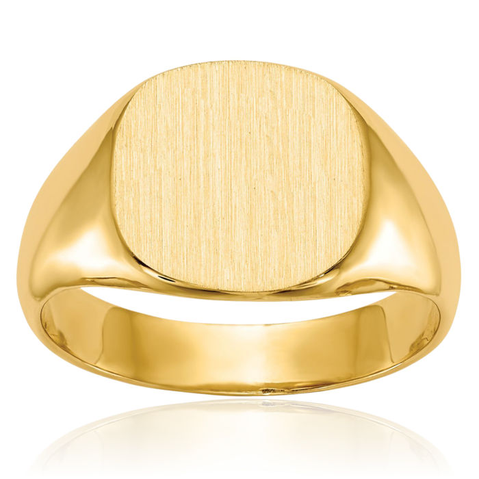 14K Solid Yellow Gold Mens Custom Engraved Signet Ring Handmade Personalized Monogram Initial Letter Band