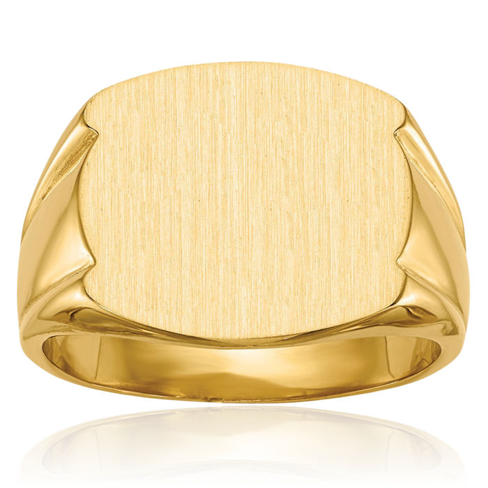 14K Solid Yellow Gold Mens Custom Engraved Signet Ring Handmade Personalized Monogram Initial Letter Band