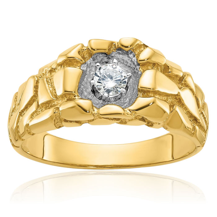 14K Solid Yellow Gold Mens Diamond Chunky Nugget Ring