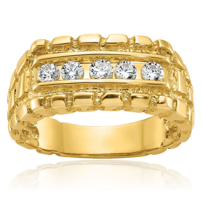 14K Solid Yellow Gold Mens Diamond Chunky Nugget Ring