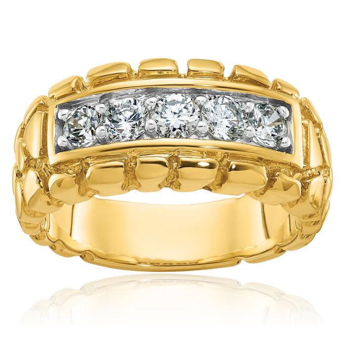 14K Solid Yellow Gold Mens Diamond Chunky Nugget Ring