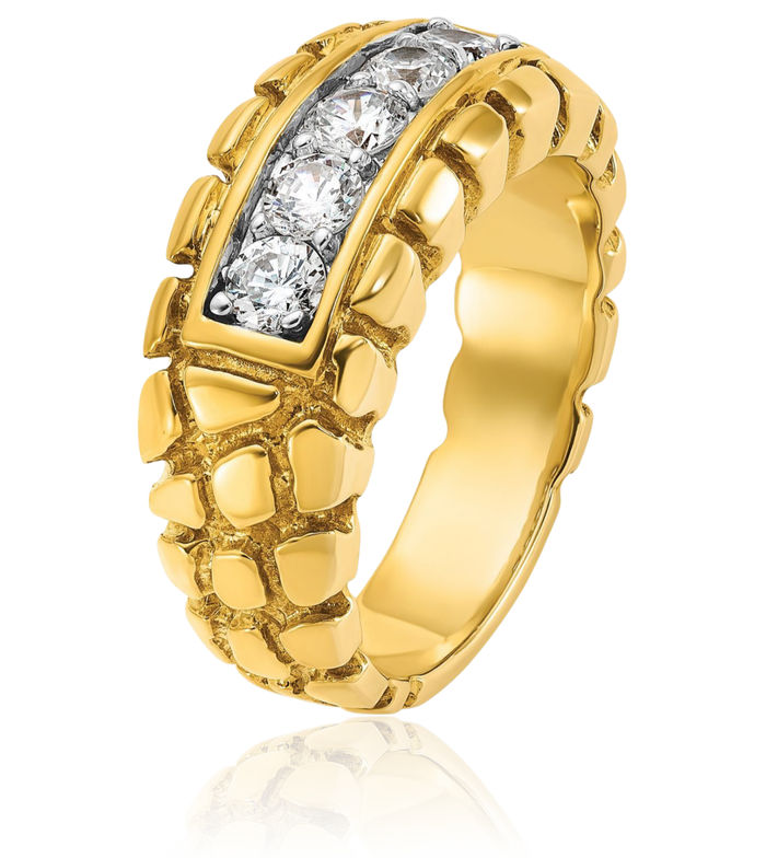 14K Solid Yellow Gold Mens Diamond Chunky Nugget Ring