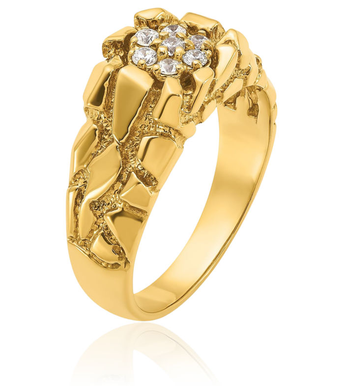 14K Solid Yellow Gold Mens Diamond Chunky Nugget Ring