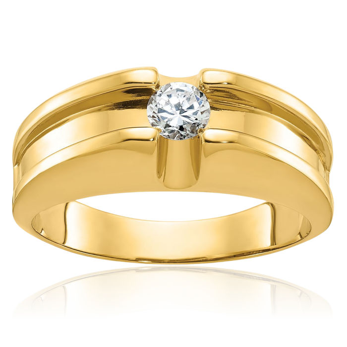 14K Solid Yellow Gold Mens Diamond Ring