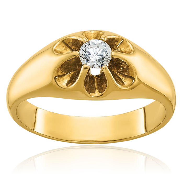 14K Solid Yellow Gold Mens Diamond Ring