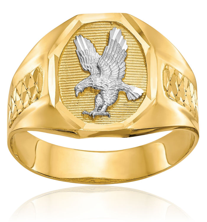 14K Solid Yellow Gold Mens Eagle Ring American Hawk Bird Head Band Symbol of Strength Freedom