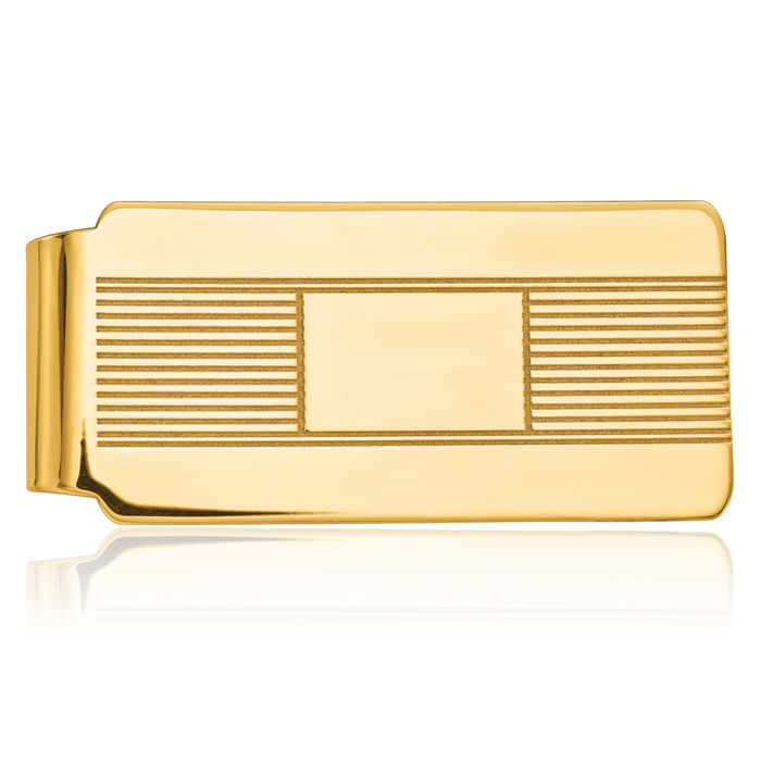 14K Solid Yellow Gold Mens Engraved Personalized Money Clip for Men