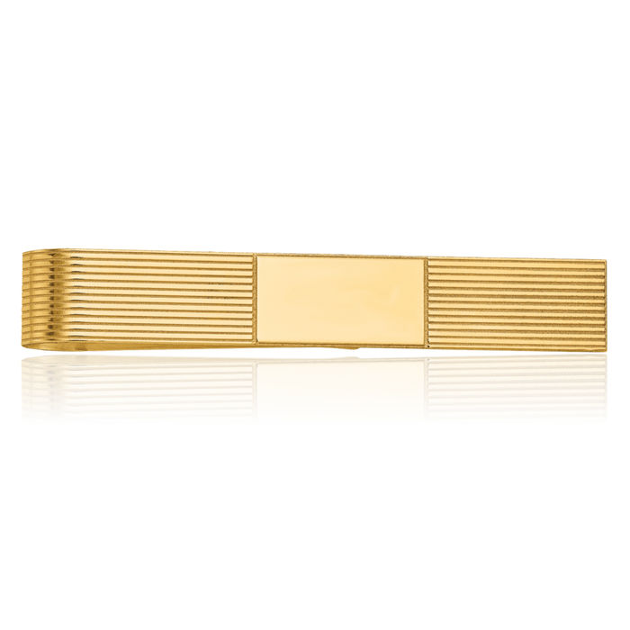 14K Solid Yellow Gold Mens Engraved Personalized Tie Clip Bar Tac